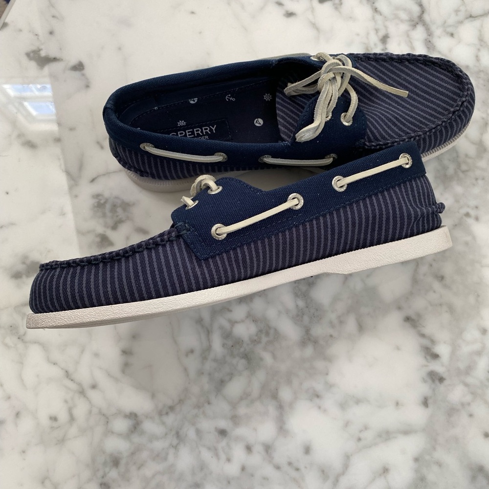 Sperry Top Sider Men's Navy Striped Boat Shoes - Picture 3 of 5